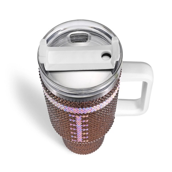 40 OZ Bling Tumbler w Handle Straw and Lid, Large Vacuum Insulated Leakproof - Picture 3 of 4